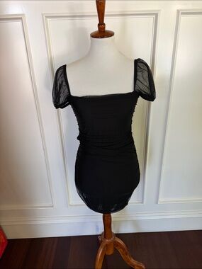 Princess Polly Black Mini Dress with Mesh Sleeves